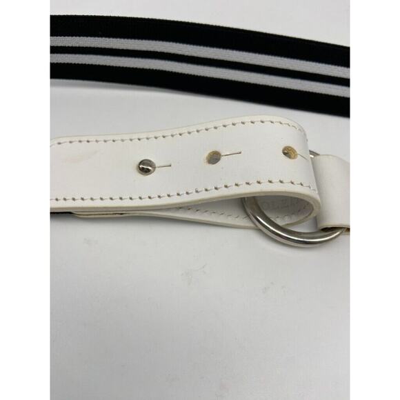 NWT Cole Haan Belt Womens Sz S M Black White Leather Trim Elastic Stretch Buckle - Picture 4 of 16